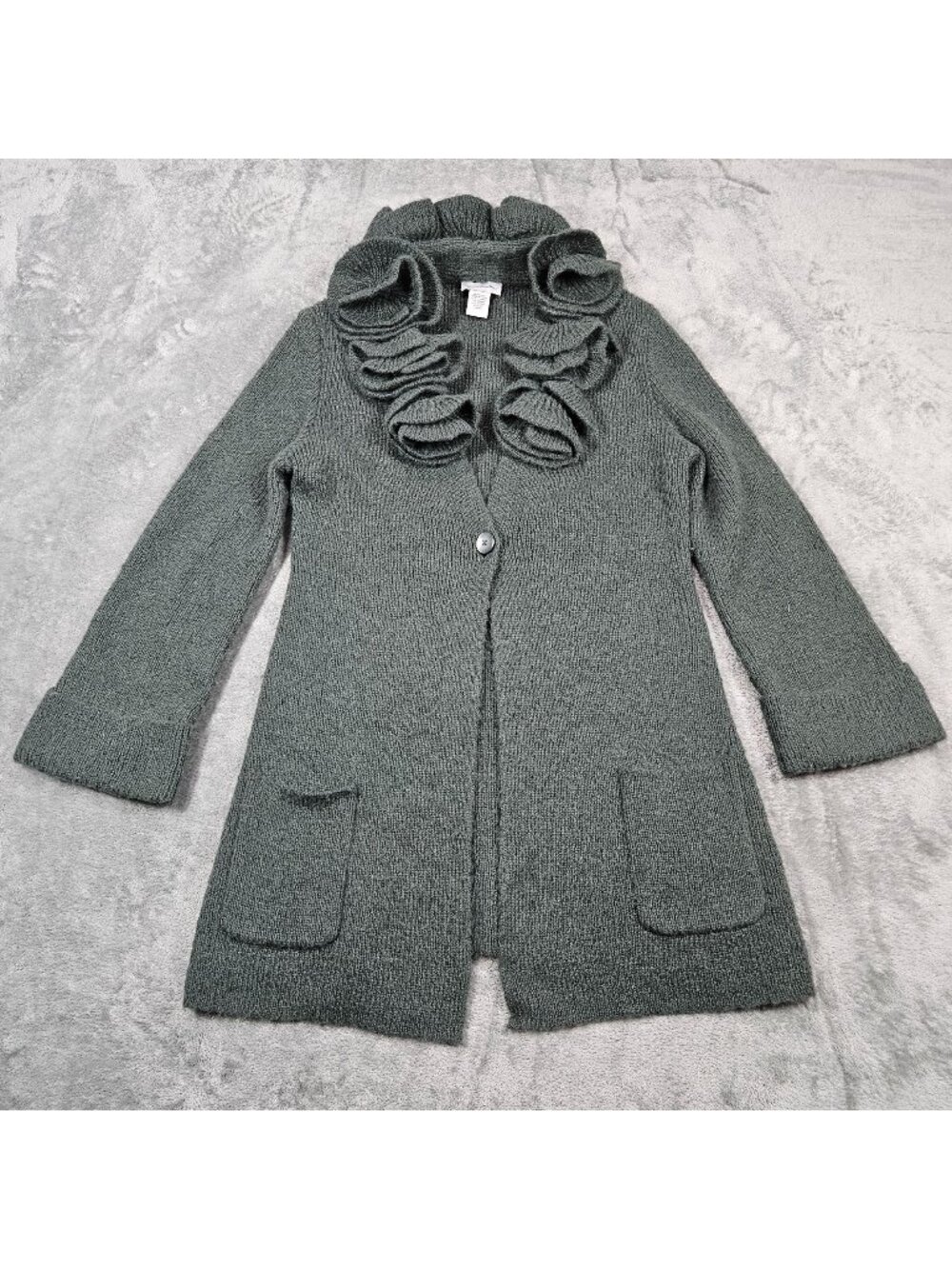Soft Surroundings Cardigan Womens Small Green Alpaca Wool Blend Rosette Neck